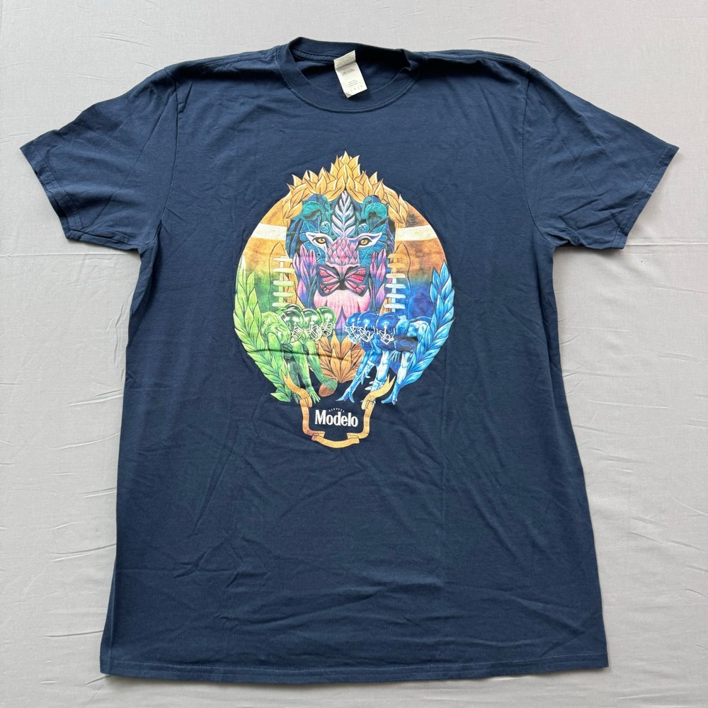 Modelo Especial Beer Graphic T-Shirt Mens Large Navy Blue Gildan Softstyle Tee